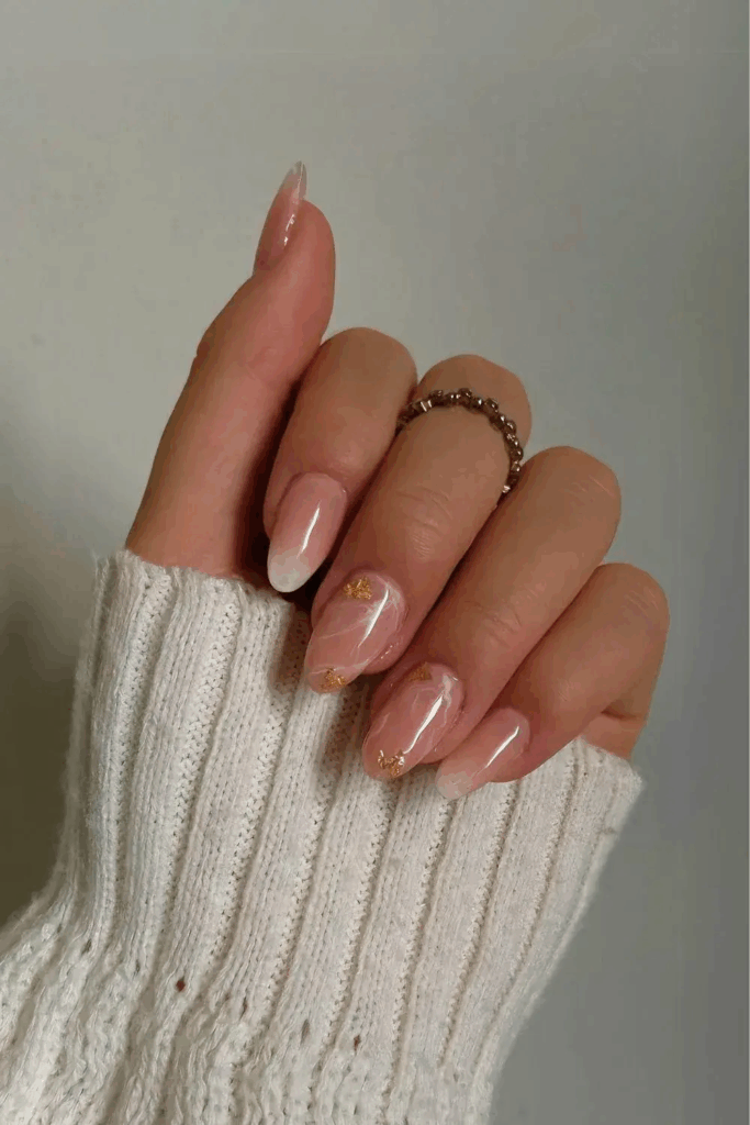 Gold Foil and Frosty White Marble Effect Nails December by nailbeautyguide