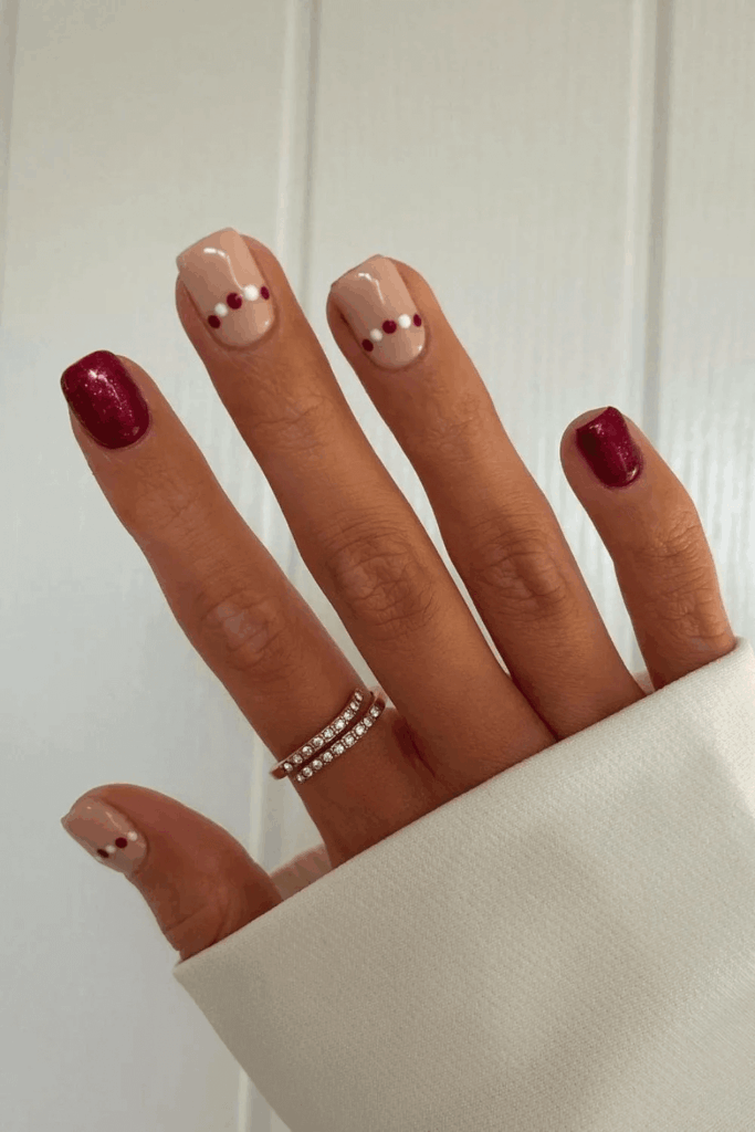 Luxurious Ruby Red Nails with Minimalist Dot Accents by lillypalm__