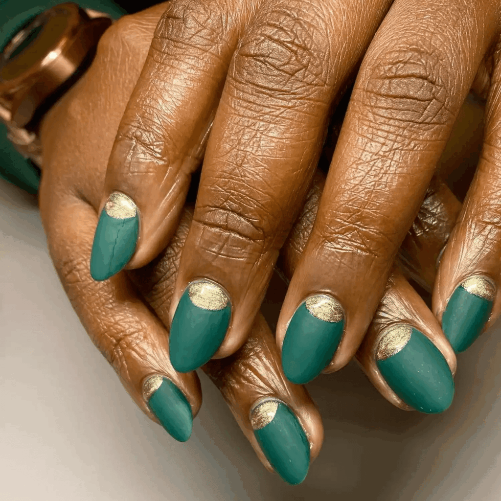 Matte Evergreen Nails with Gold Cuticle Accent Details by brownluxenails