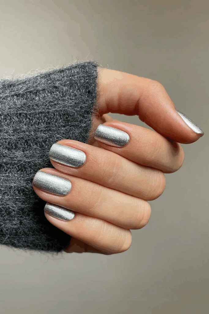 Metallic Silver Nails for December 2025 Holiday Parties by samantharudge.beauty