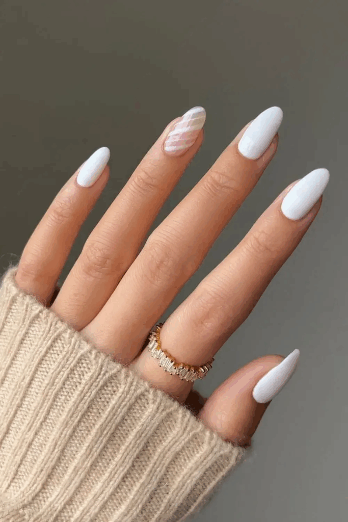 Opaque White Nails with Subtle Snowflake Art December by viktoriya.klimovich