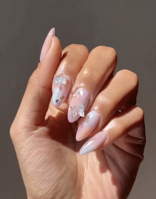 Pastel Nails with Playful 3D Butterfly Decals by overglowedit