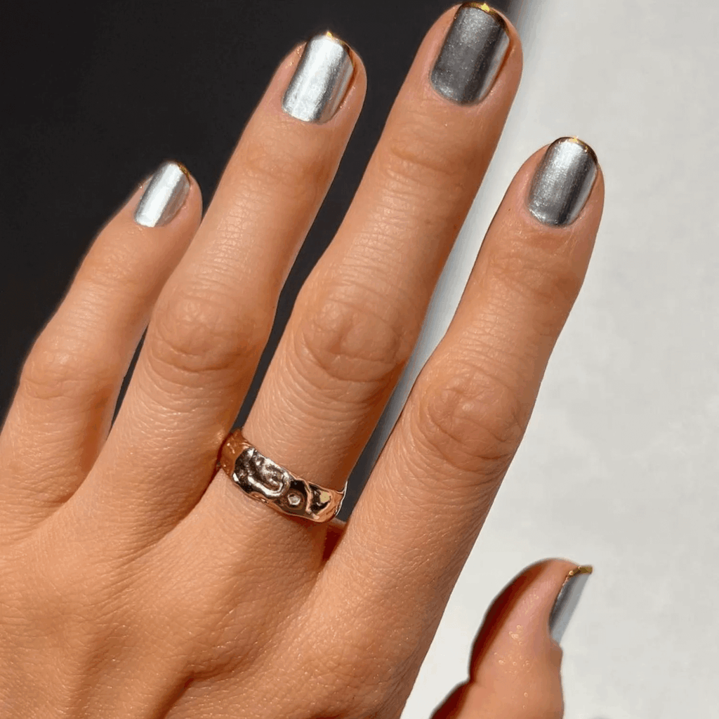 Silver Chrome Base with Gold Chrome French Tips Holiday by betina_goldstein