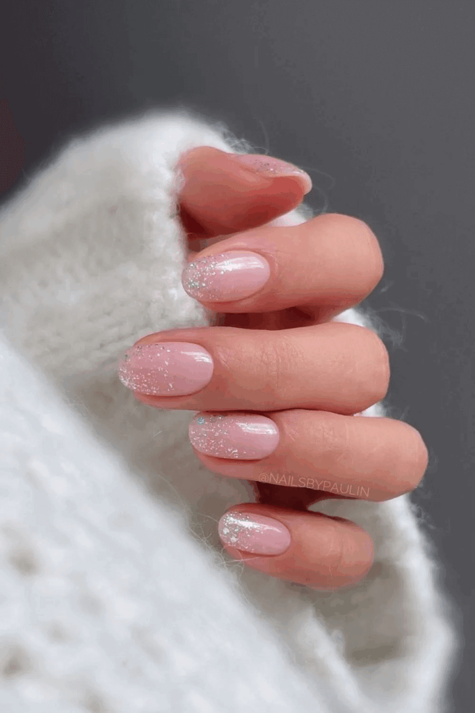 Soft Baby Pink Nails with Subtle Glitter Ombre December by nailsbypaulin
