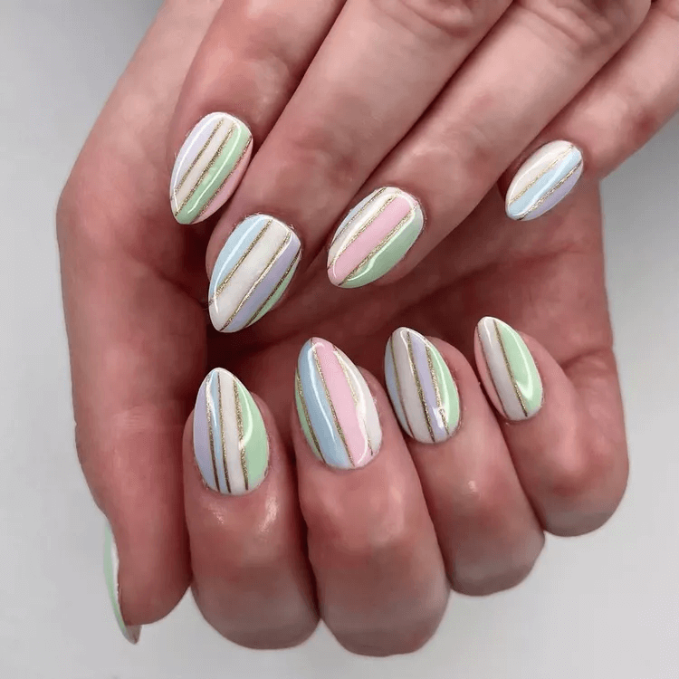 Striped Pastel Easter Basket Pattern Nails by allyssapower