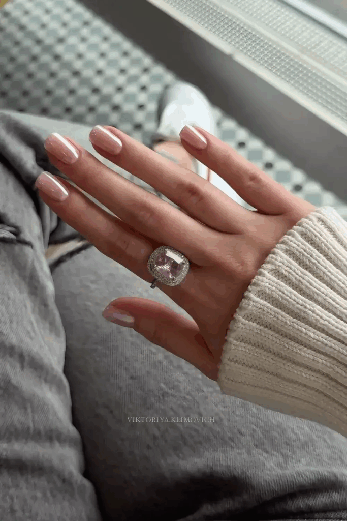 Subtly Shimmering Soft Pink Chrome Nails December by nailsbymilee