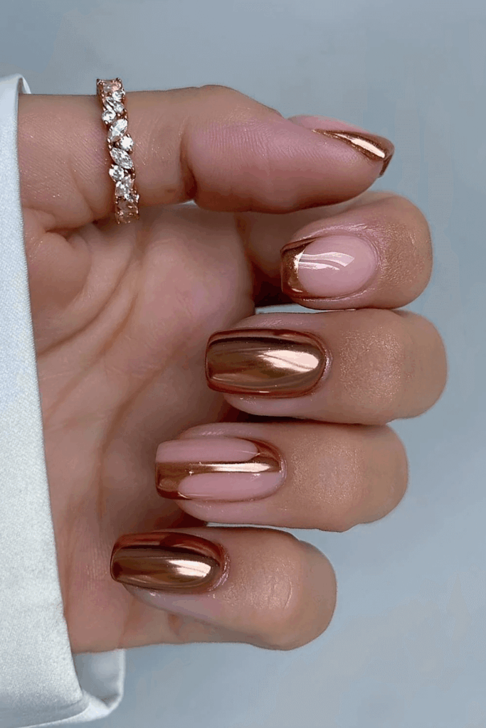 Textured Bronze Gold Nails with Negative Space Design by nails.by.iz_