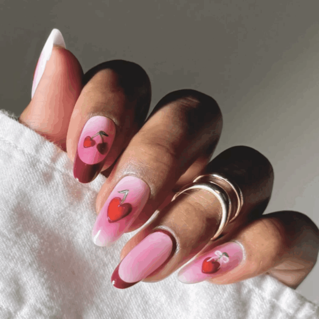 cherry pink aura nails by brushedbyb_