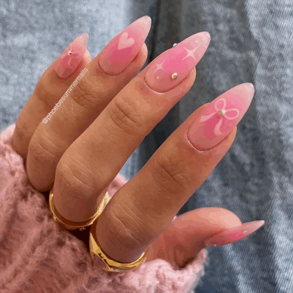 chrome accent pink aura nails by phoebesummernails