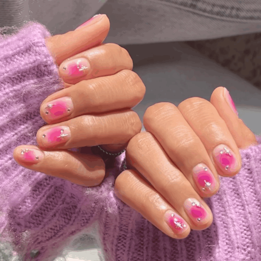 iridescent hot pink aura nails by overglowedit