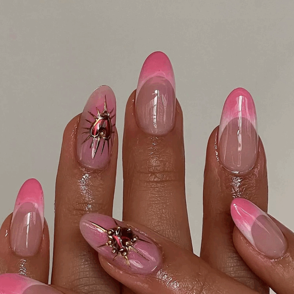 pink aura french manicure by myprettyset