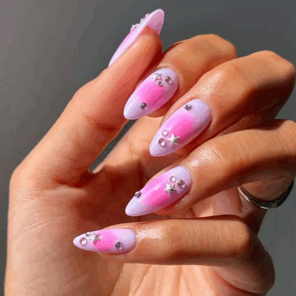 rhinestone pink aura nails by overglowedit