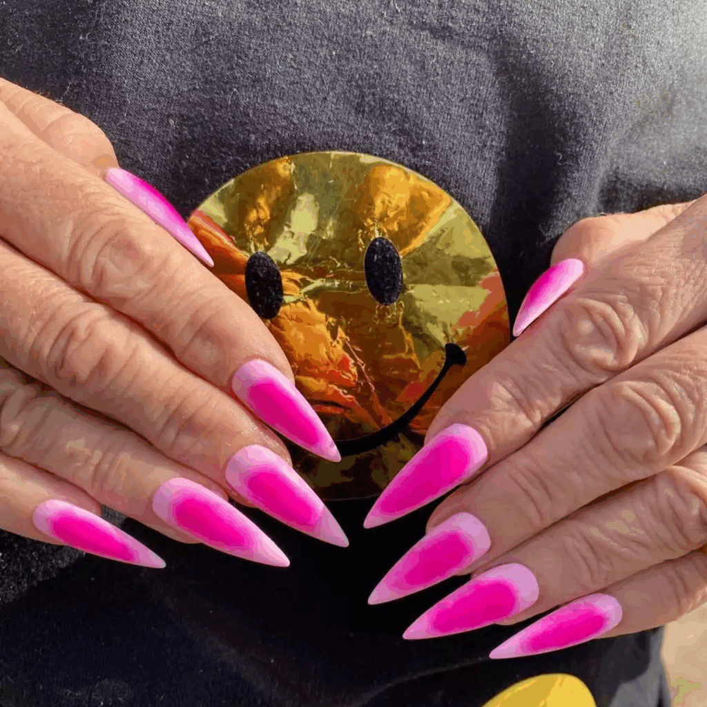 rhinestone scattered pink aura nails by yo_keshh