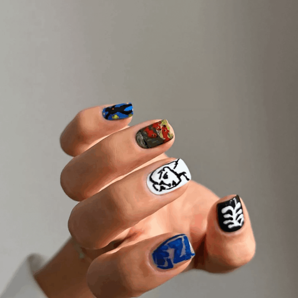 Abstract Matisse-inspired face and line art on short nails. by phoebesummernails

