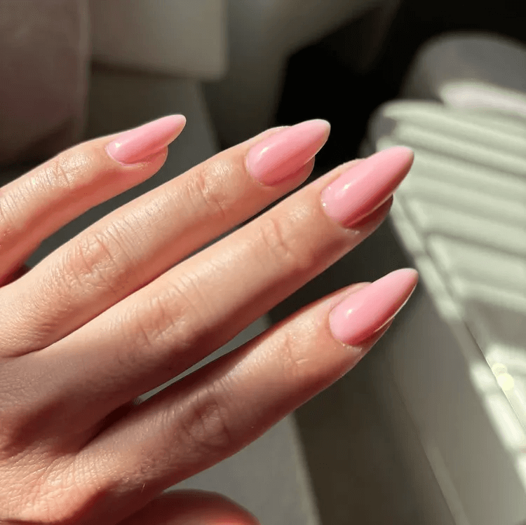 All-Over Wash of Pale Pink Polish Short Pointy Shape by rachelsuenails

