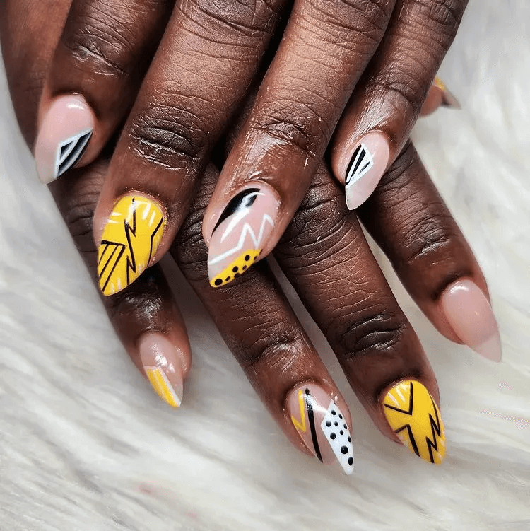 Black, White, and Yellow Graphic Line Abstract Art by the.nail.nest

