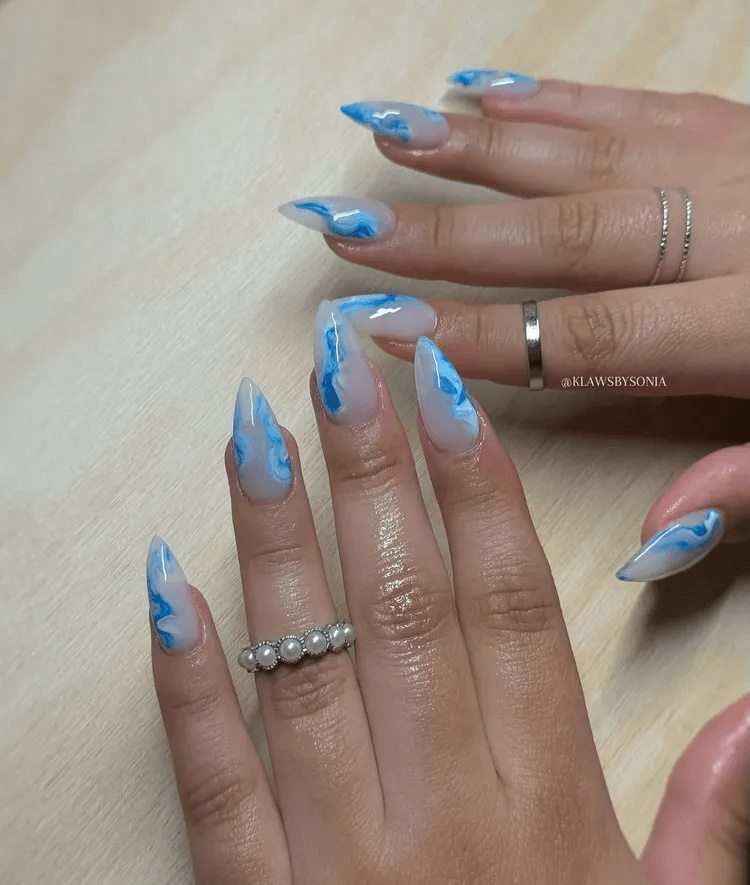 Blue and White Wave-Inspired Short Pointy Set by klawsbysonia