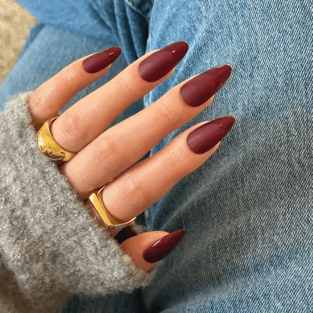 Burgundy French manicure with matte and glossy dual finish. by disseynails