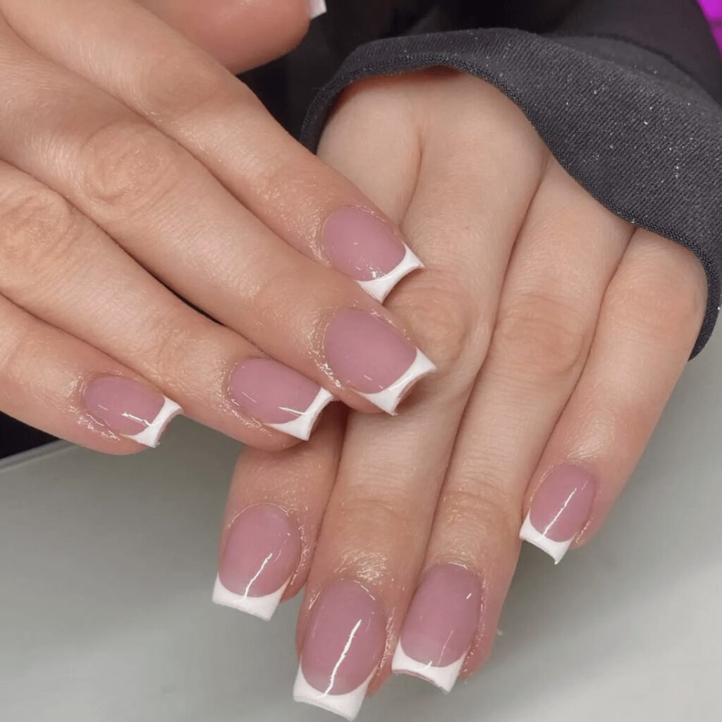 Classic square-shaped French manicure tips. by rsbnails