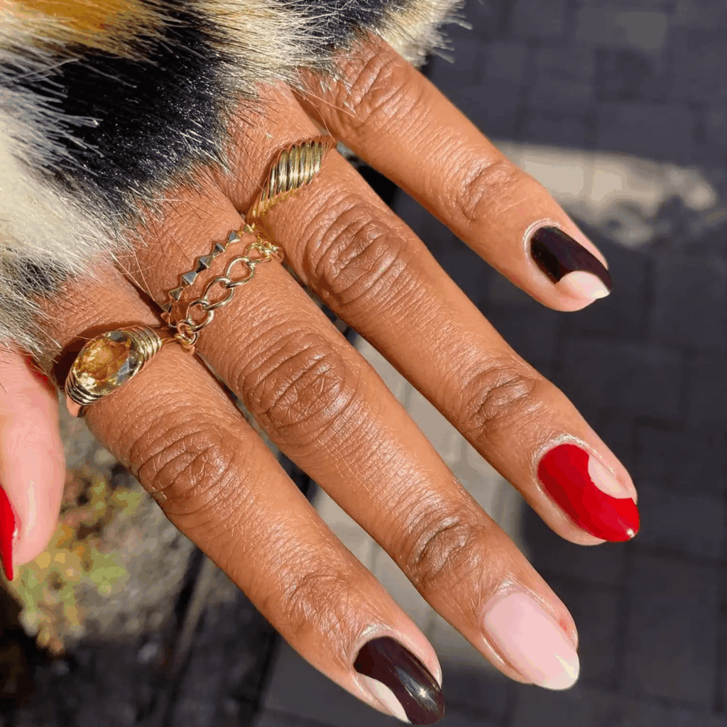 Colorful manicure with abstract shapes and negative space cutouts. by lolo.nailedit