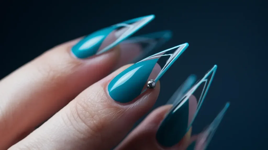 Example of edge nail tips, featuring an ultra-thin design and sharp, modern edges. by nailbeautyguide