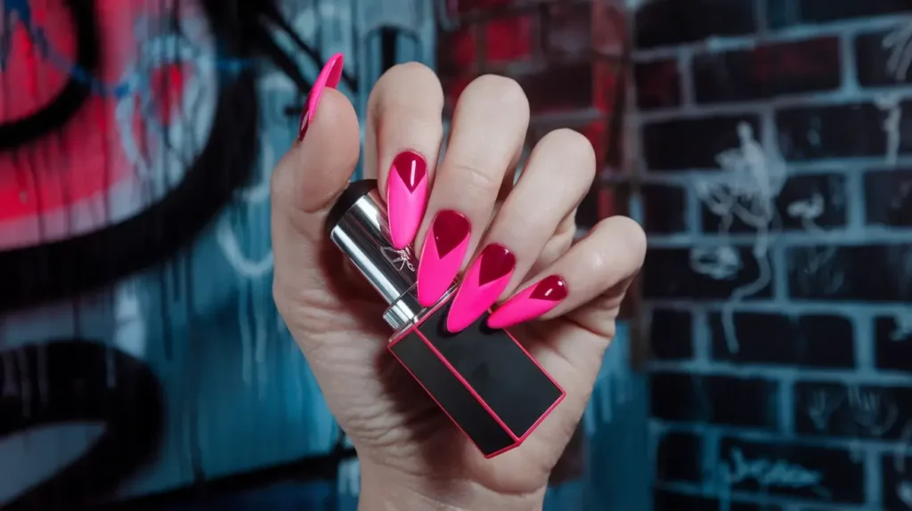 Image showing lipstick nail tips, characterized by their sharp, angled slant cut. by nailbeautyguide