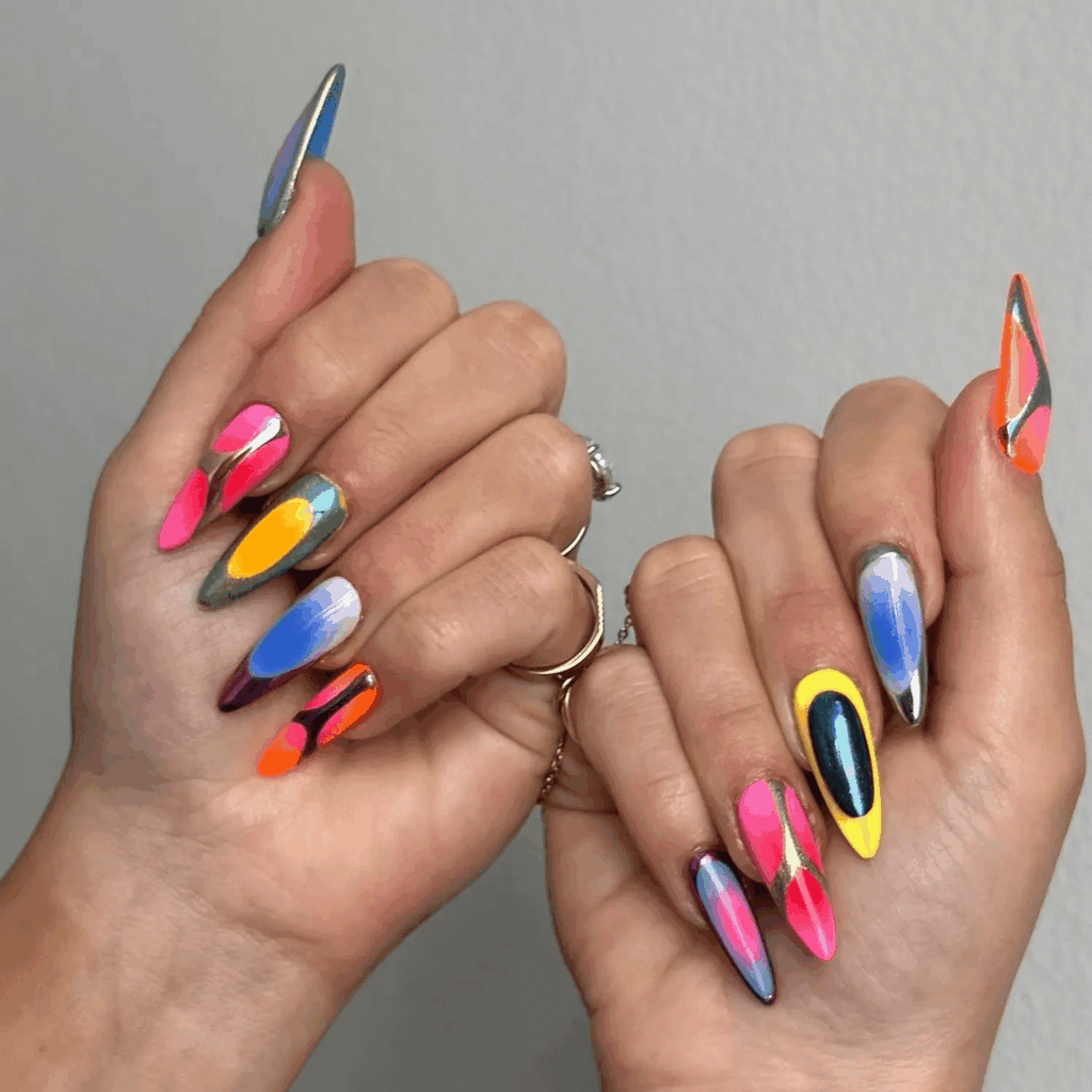 Metallic accent aura skittle nail art. by nails_of_la
