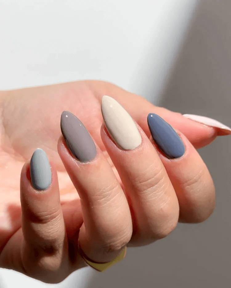 Muted Blue and Gray Moody Skittle Short Pointy Shape by claudia_hrnandez
