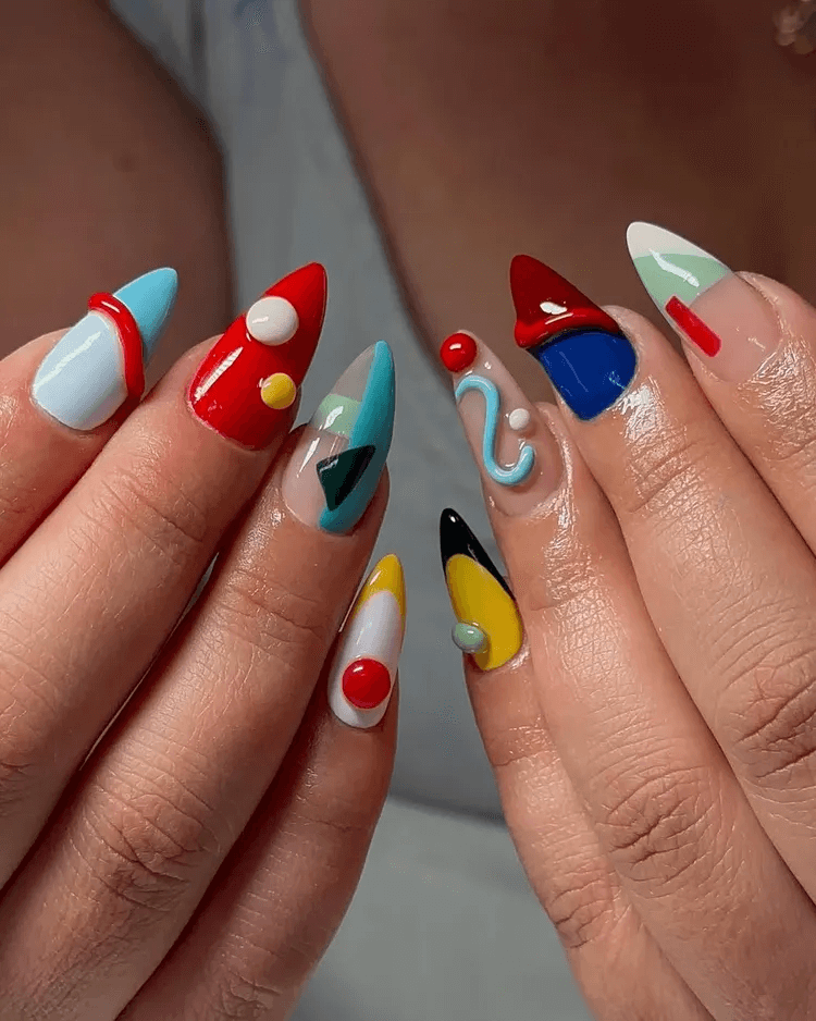 Primary Color 3D Abstract Art Short Pointy Nails by pressed.byp
