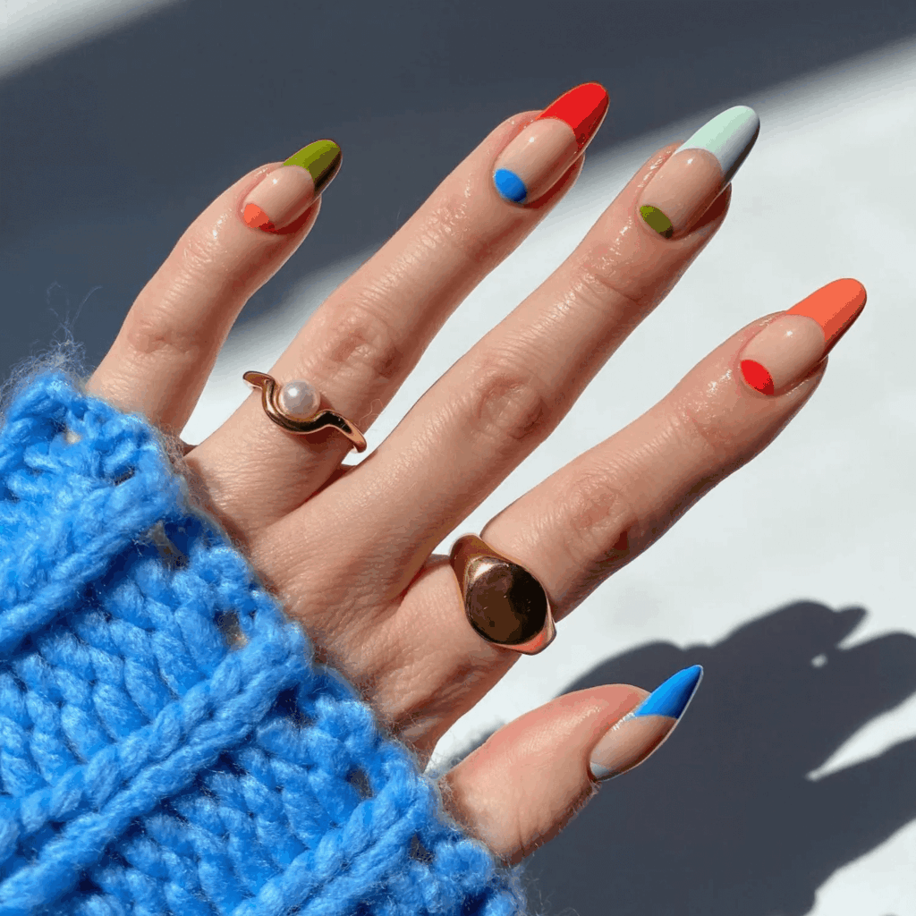 Rainbow French with cuticle half-moon details. by pop_polished