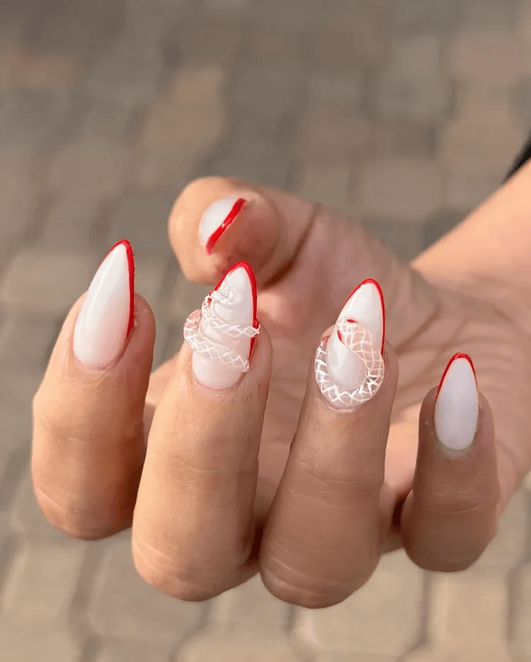 Short Pointy Nails with 3D Slinky Snake Decal by thehangedit
