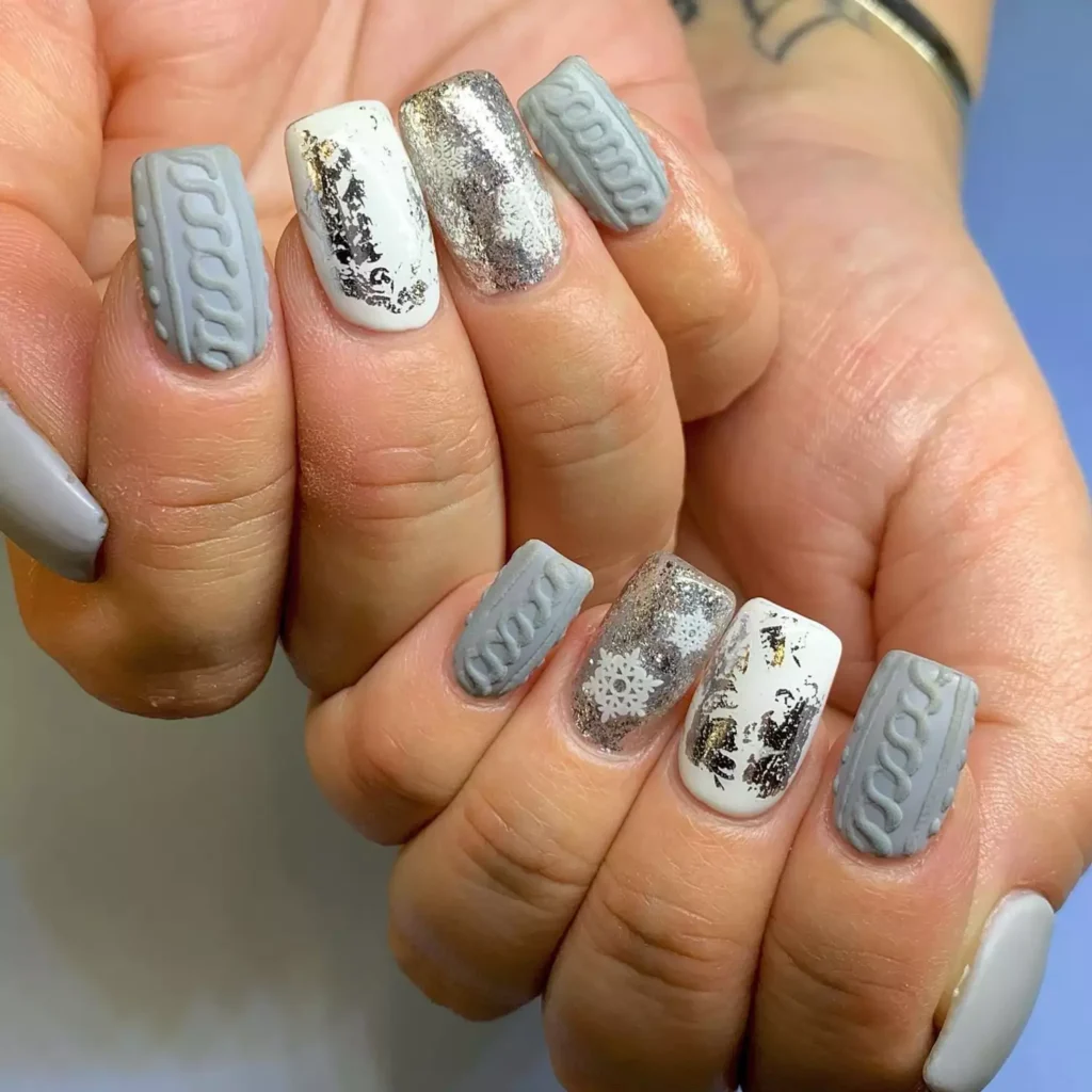 Sweater Nails with Foil and Snow Accents by chalkboardnails