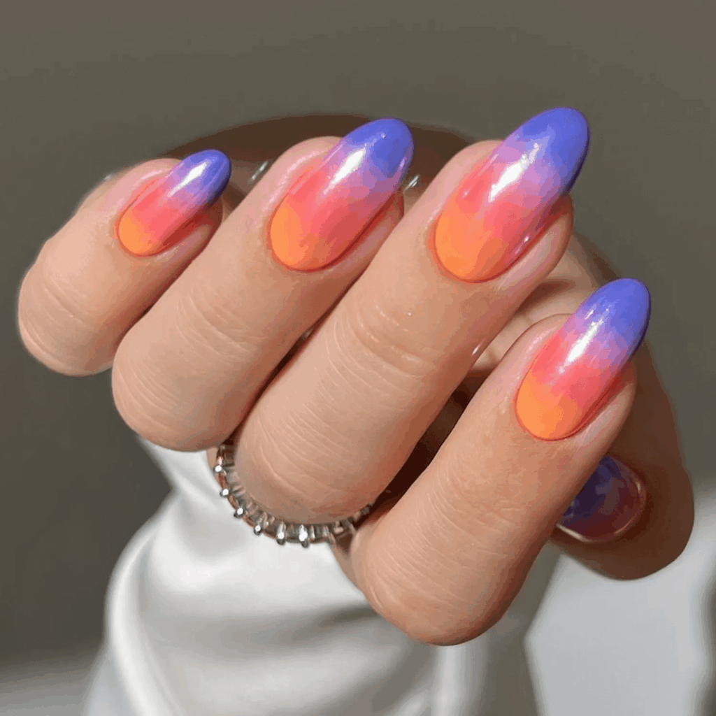 Tropical sunset chrome ombré manicure. by heygreatnails