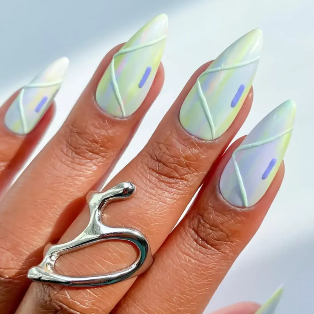 Artsy mint green design with 3D lines. by sansungnails
