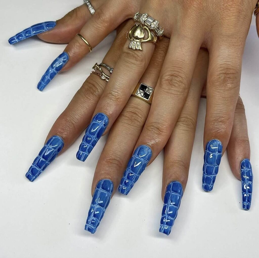 Blue crocodile skin pattern, perfect for coffin shaped nails. by 1.800.nailme