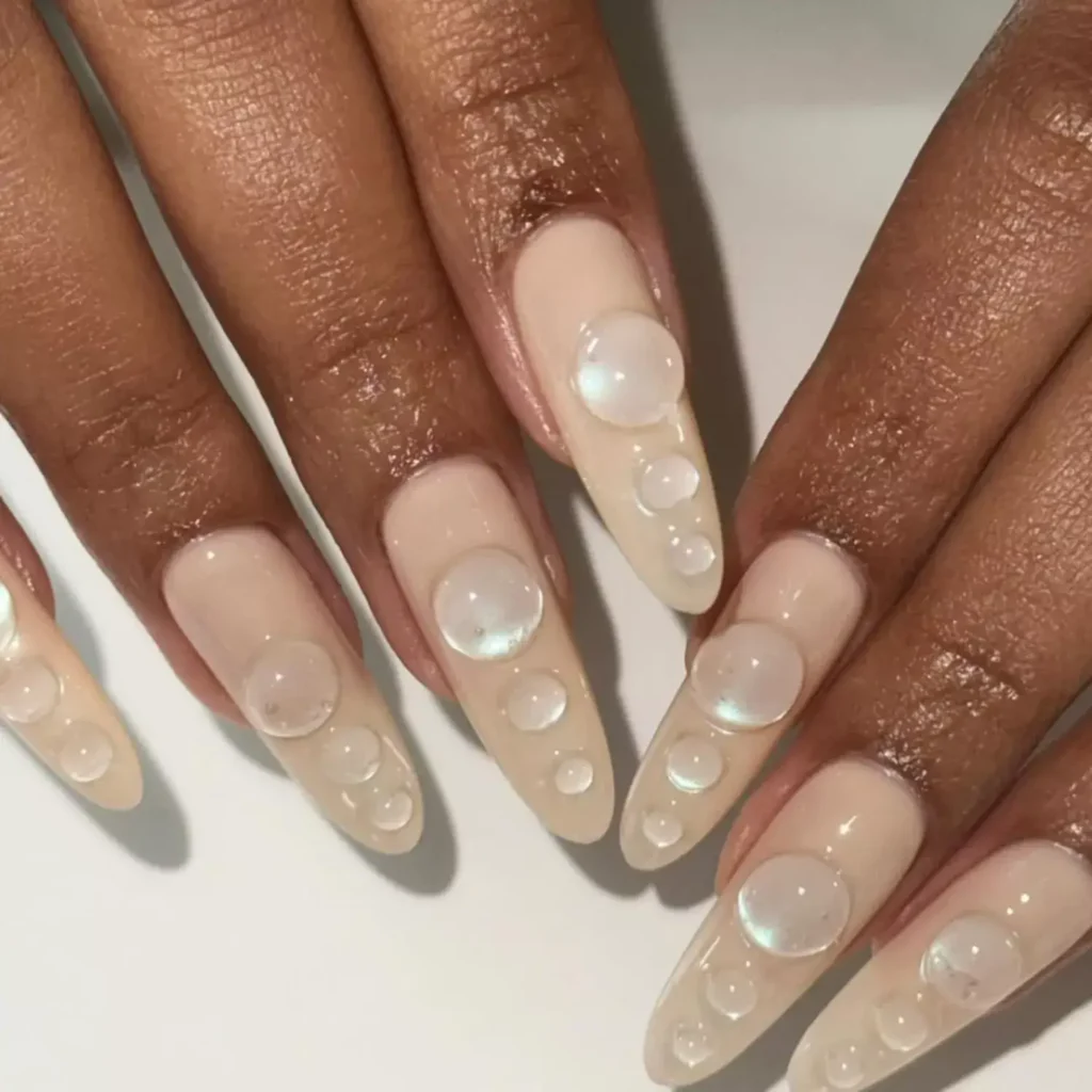 Creamy sheer base with glossy 3D jelly bubbles. by phoebesummernails