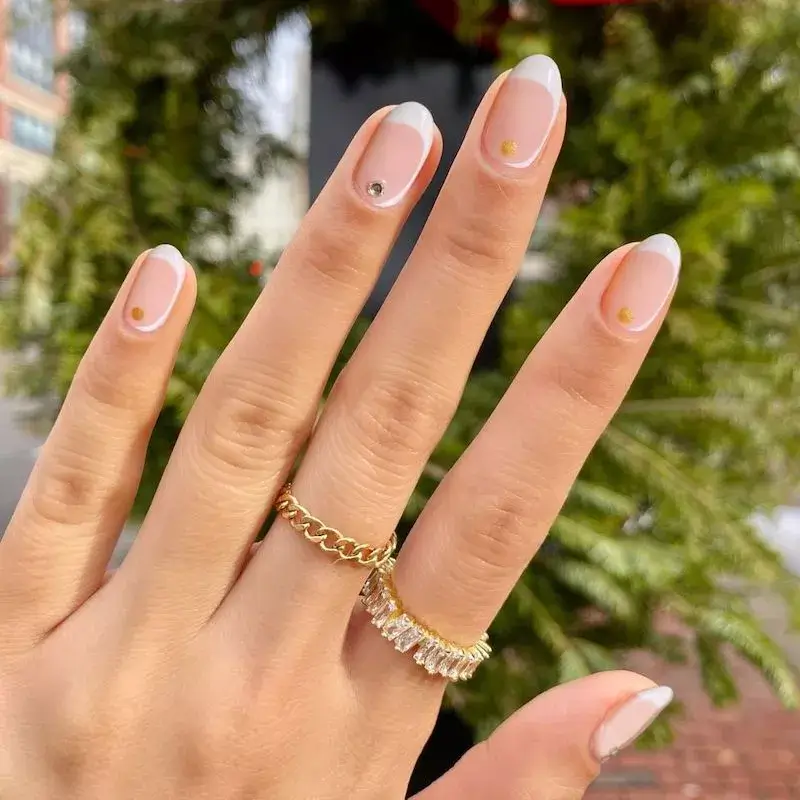 Image of a nude nail with a delicate, thin white line traced around the entire edge of the nail. by amyytran