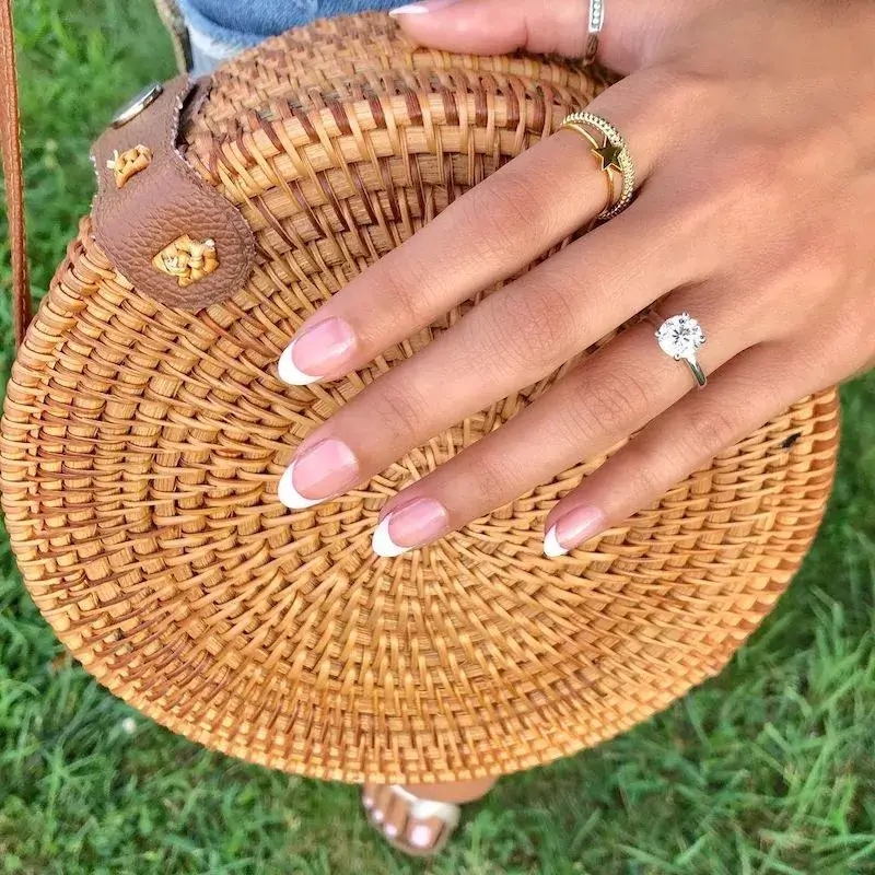 Image of short, rounded nails with a perfect, clean white French tip. by amyytran