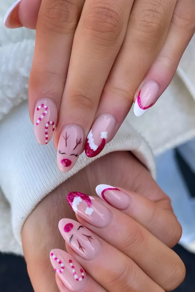 Pink Christmas mix and match mani. by amberlilynails