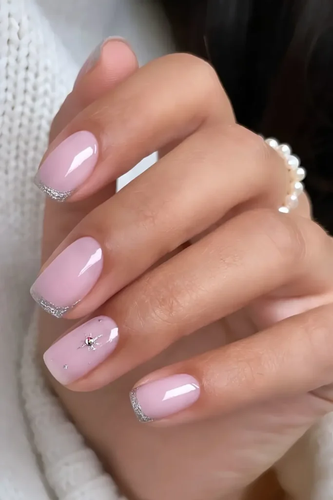 Short silver glitter French mani. by nailsbypaulin