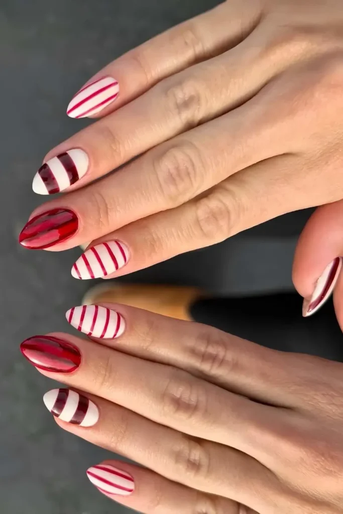 White and red striped manicure. by nailsby.syd