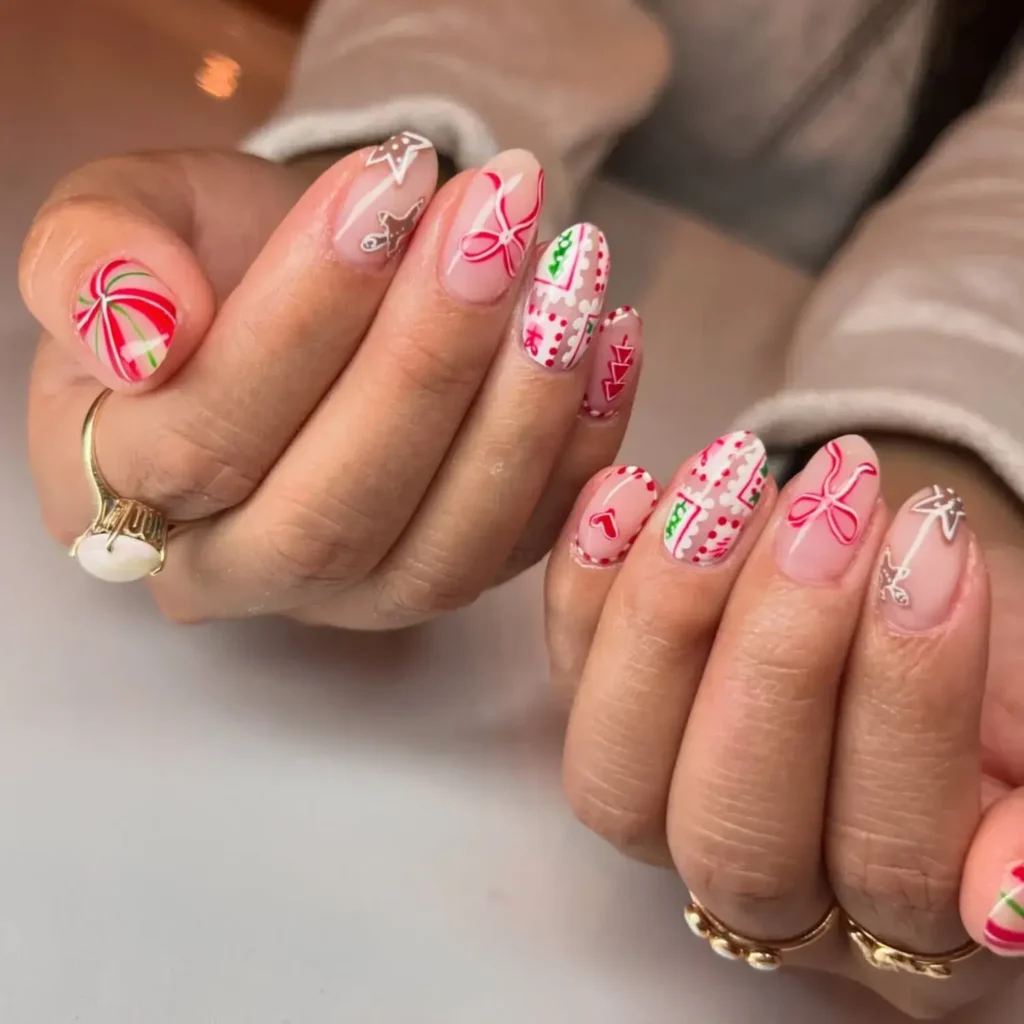 Gingerbread and stamp designs inspired by holiday mail. by nailsbybrinley