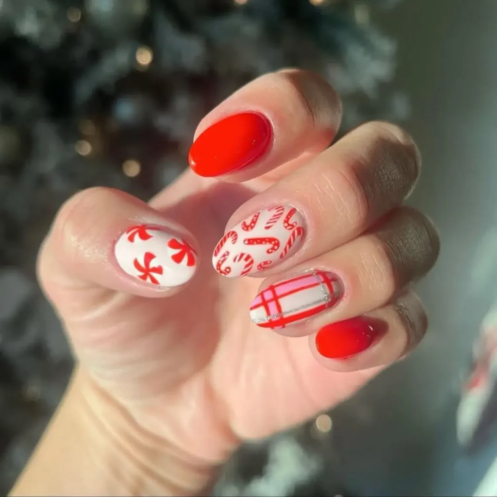 Peppermint stripes and solid red patterns. by karin.nailedit